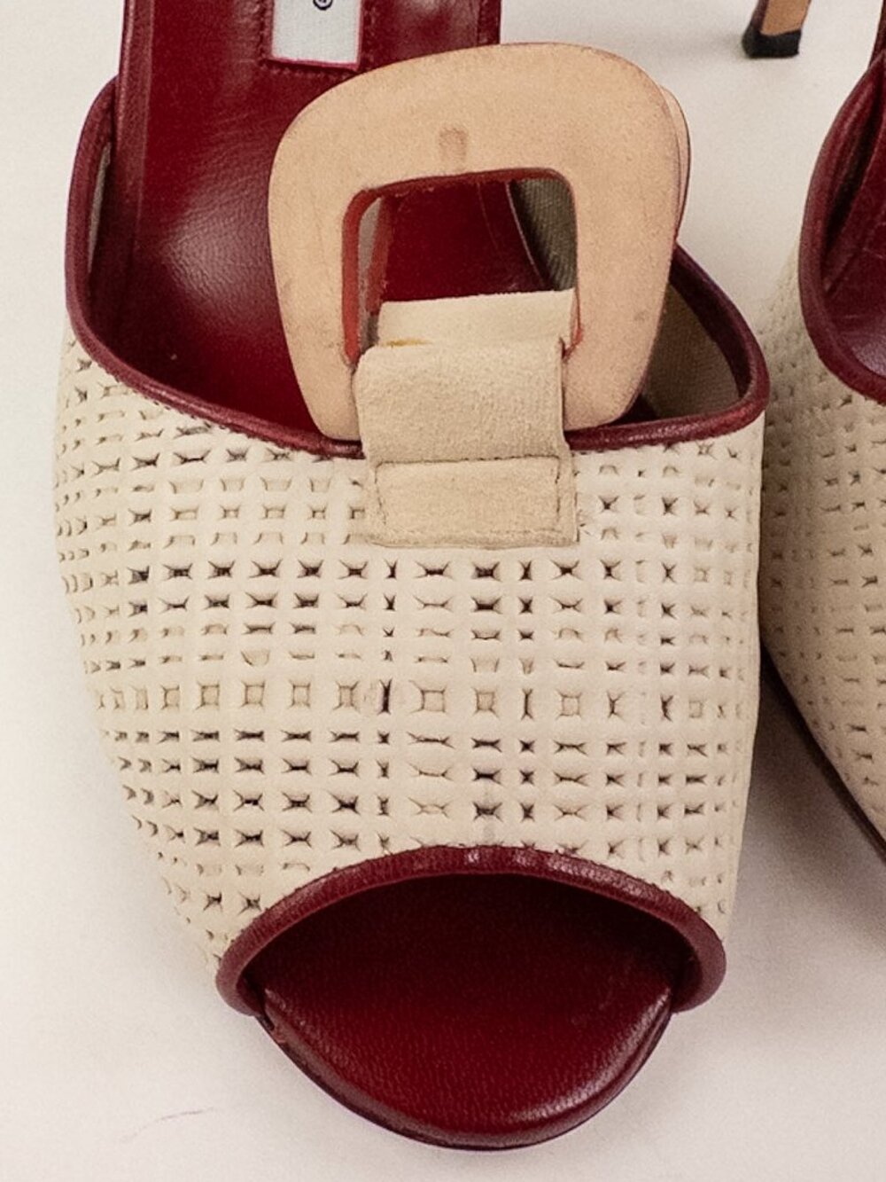 Manolo Blahnik Red Leather Ivory Slingback Peep Toe Heels Sz 39 - Picture 7 of 10